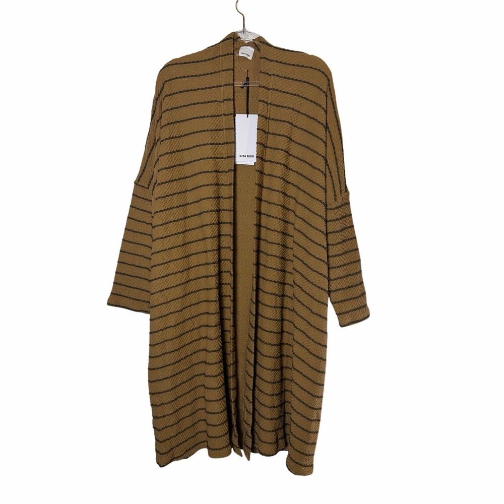 Rita Row Brown Stripe Long Open Cardigan NEW